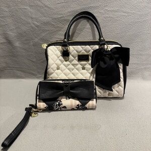 Betsey Johnson Black White Satchel Bag and Wallet